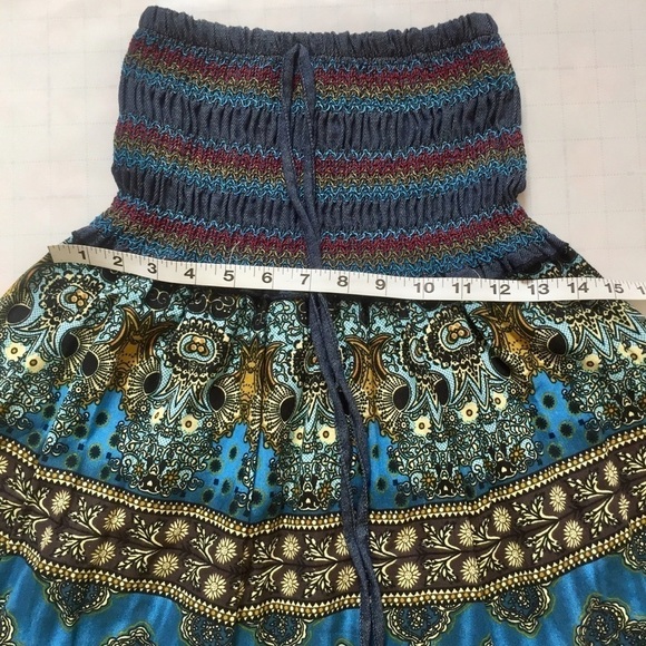 Boho Syle floral blue skater midi Smoked Skirt - Picture 5 of 16